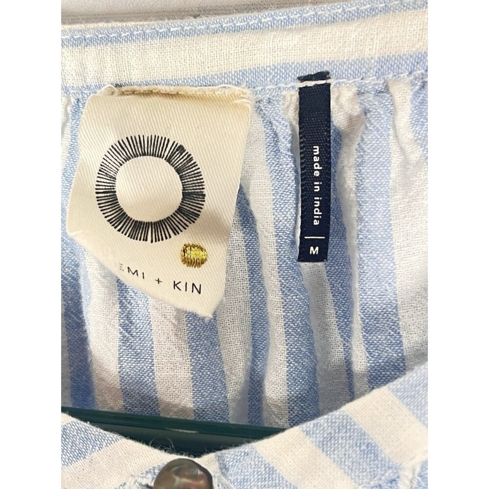 AKEMI KIM ANTHROPOLOGIE Women's Blue White Stripe Embroidered Blouse Medium - Picture 4 of 6
